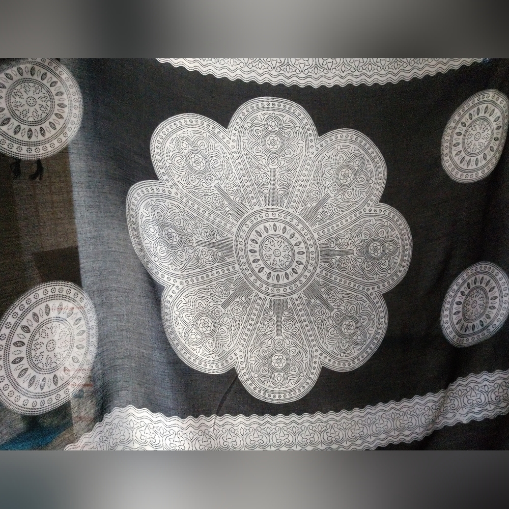 Boho Scarf Black and White Flower Wrap Throw Wall Hanging Tassel Fringe